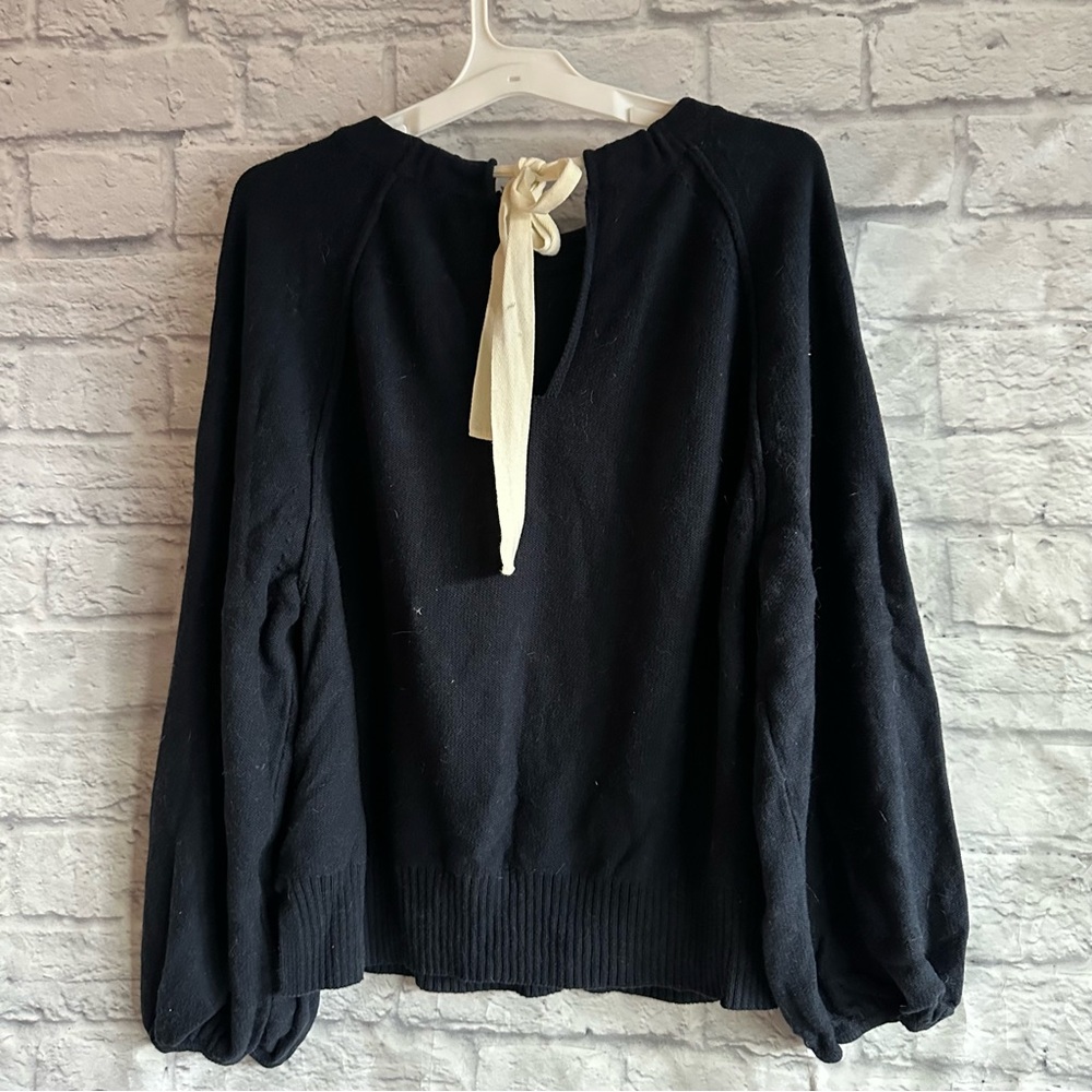 PREOWNED ANTHROPOLOGIE NAVY BLUE SWEATER WITH TIE BACK NECK DETAIL WOMENS XL - Picture 4 of 5